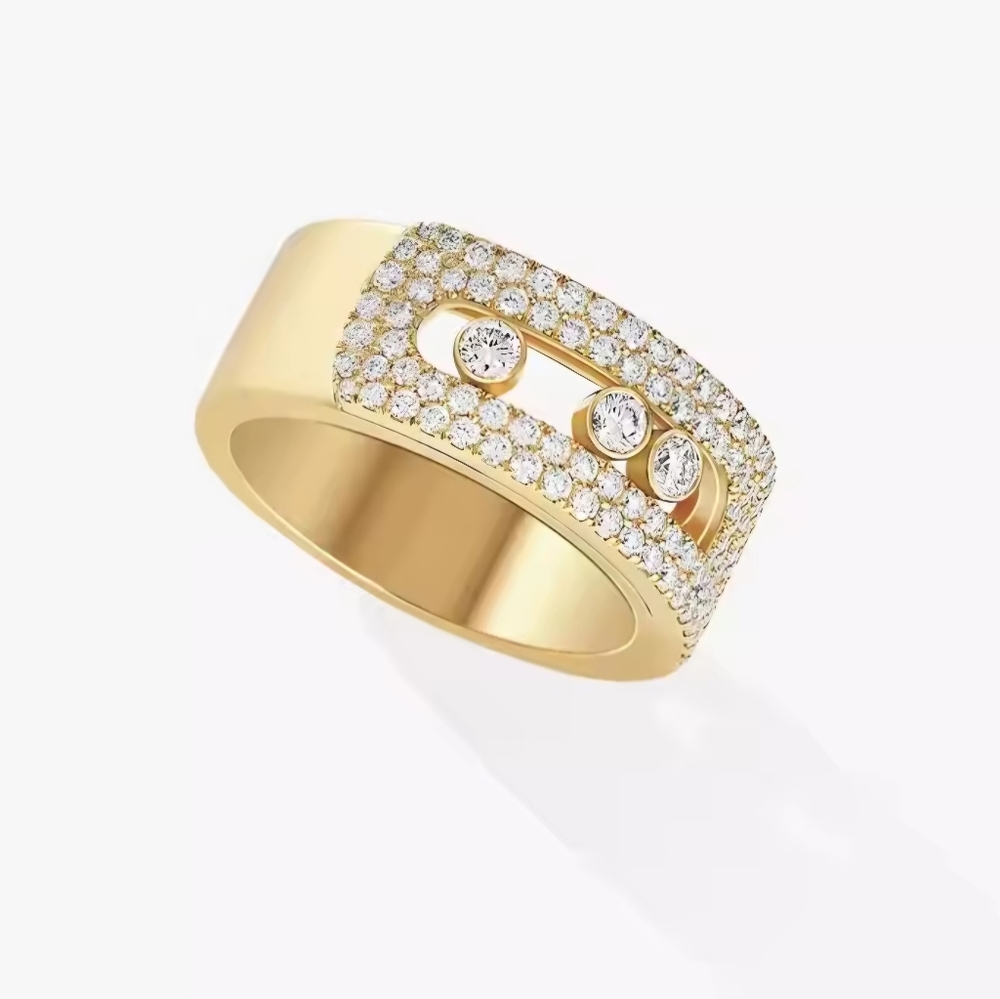Elegant French Fashion Sliding Diamond CZs Rings in Gold, silver and Rosegold